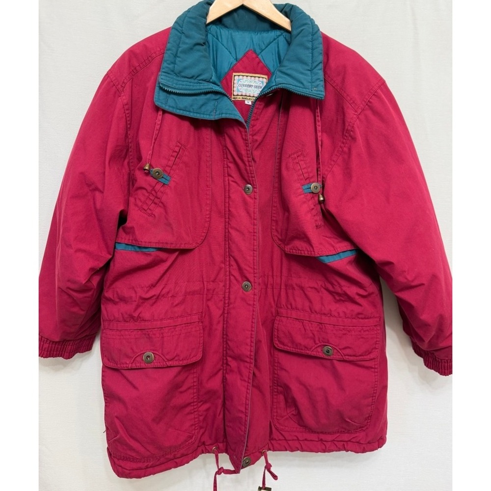Vintage Current Seen Parka Jacket 1X Magenta Teal Quilted Lined 90s Outdoor